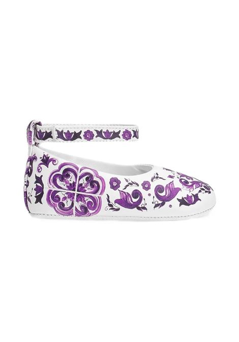 White Ballerinas with Purple Maiolica Print DOLCE & GABBANA KIDS | DK0065-AC513I03TN